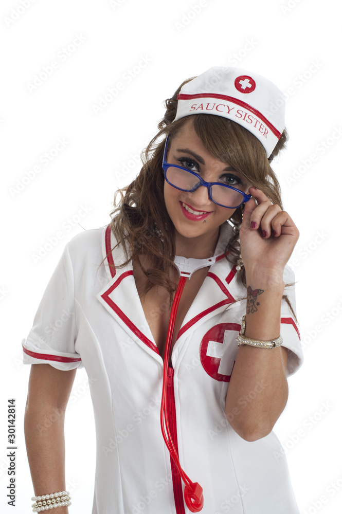 Cute sexy nurse wearing glasses Stock Photo | Adobe Stock