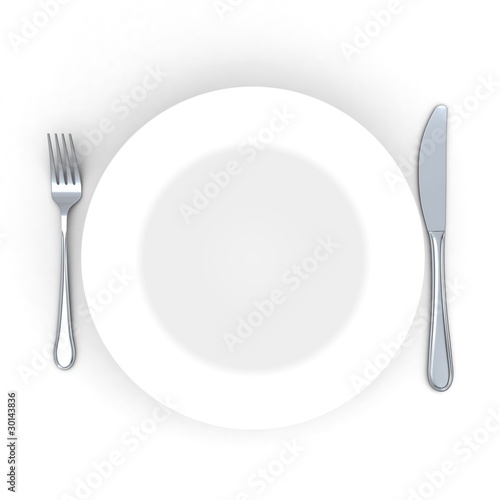 3d Place setting with plate, knife and fork