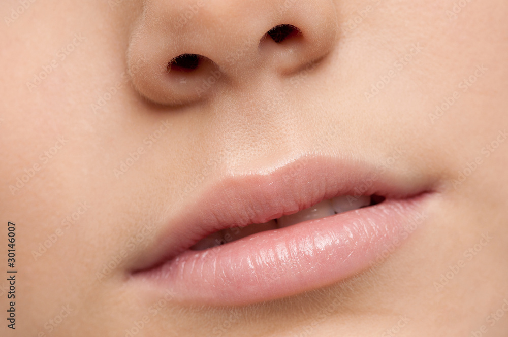 Naklejka premium Close up lips makeup zone. Macro