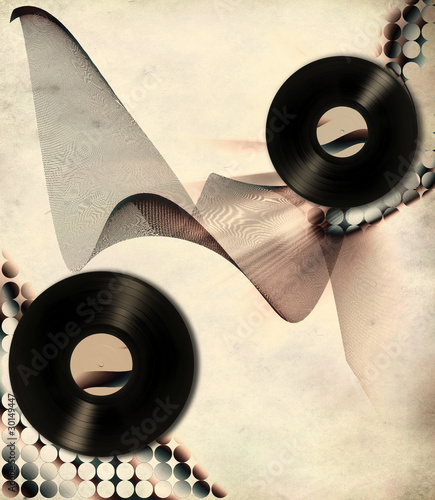 retro music poster with old vinyl records