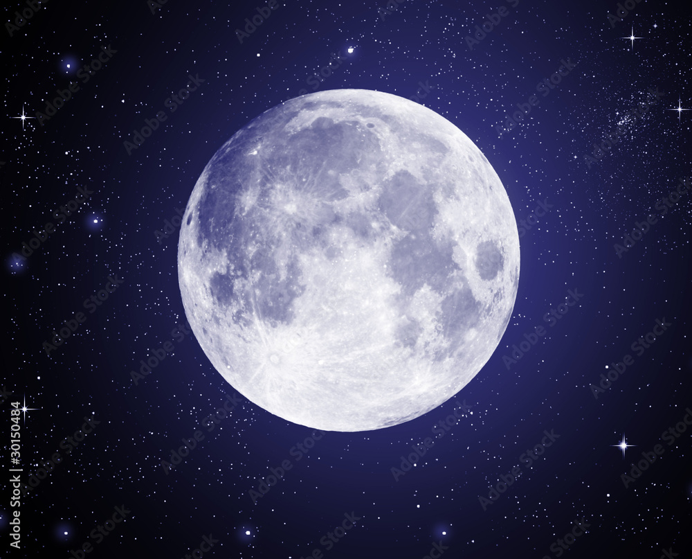 Fotobehang met Full Moon in High Resolution with stars in the background #30150484
