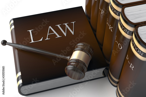 Row of leather law books on
