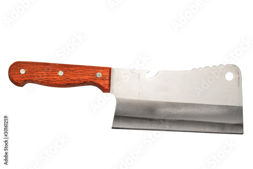 Meat cleaver with wooden hand isolated on a white
