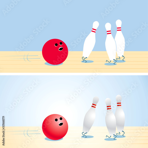 Illustration of a bowling ball and pins