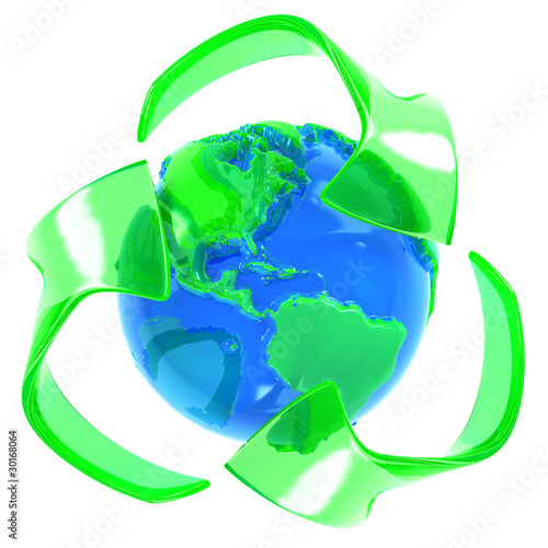 Recycle symbol with earth