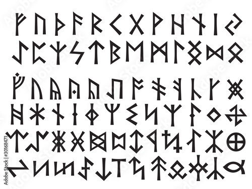 Elder Futhark (24 letters above) and Other Runes (below). Runic script was used all over Northern Europe till the XIII century. photo