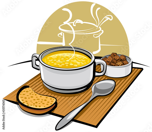 chicken soup and croutons