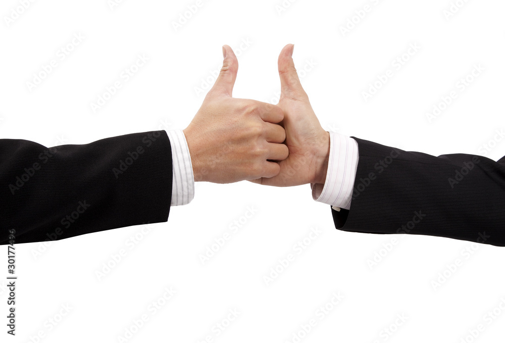Closeup of business hand hold and thumb up Closeup of business hand hold and thumb up