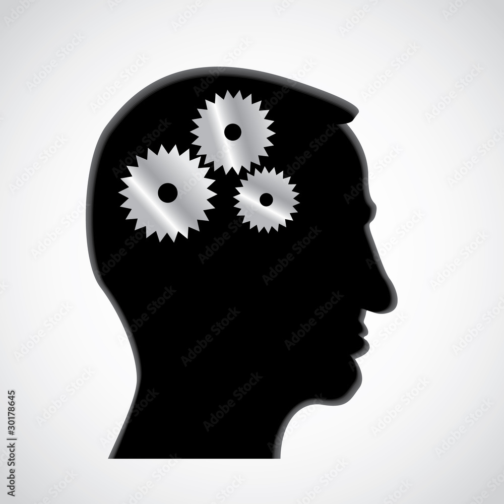 Cogs or gears in human head - illustration Cogs or gears in human head - illustration