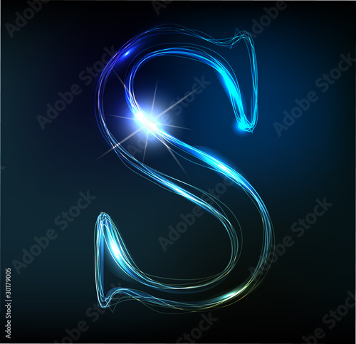 Glowing neon font. Shiny letter