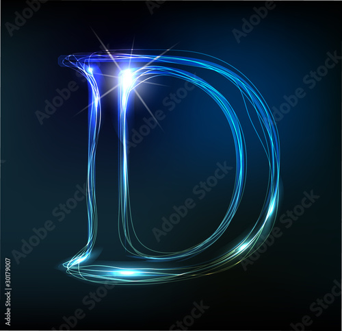 Glowing neon font. Shiny letter