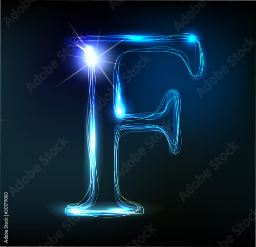 Glowing neon font. Shiny letter