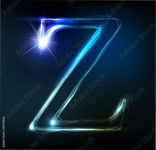 Glowing neon font. Shiny letter