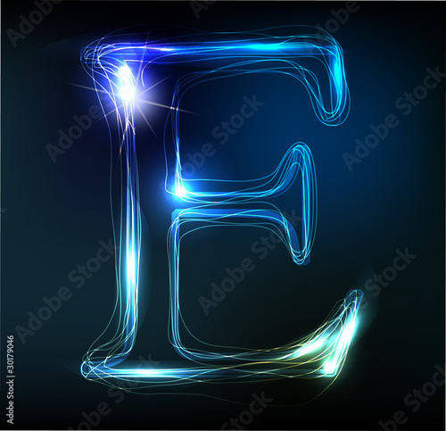 Glowing neon font. Shiny letter