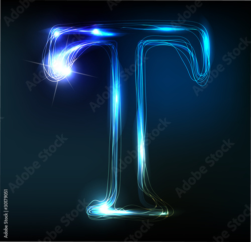 Glowing neon font. Shiny letter