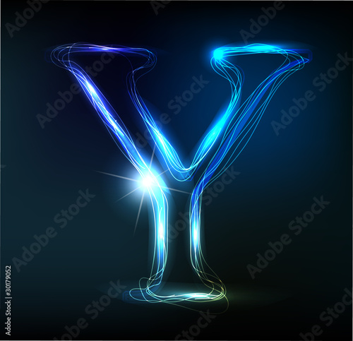 Glowing neon font. Shiny letter