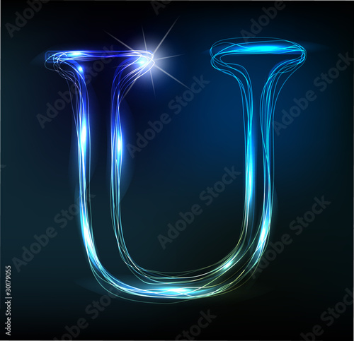 Glowing neon font. Shiny letter