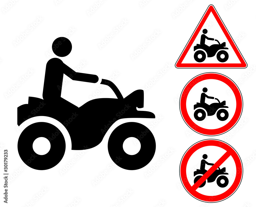 Quad rider pictogram warning and prohibition signs