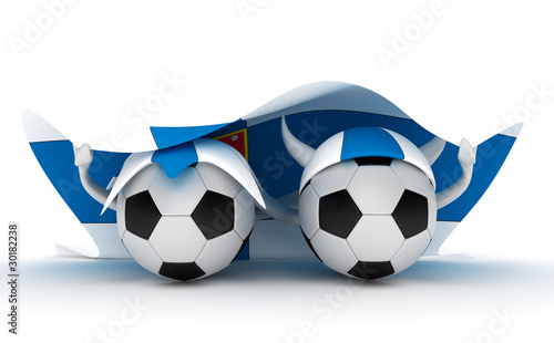 Two soccer balls hold Finland flag