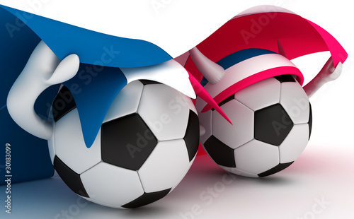 Two soccer balls hold France flag