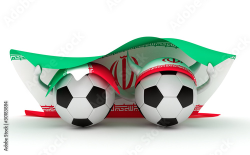 Two soccer balls hold Iran flag