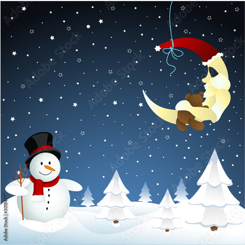 moon and snowman, winter