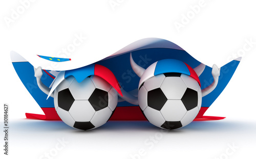 Two soccer balls hold Slovenia flag