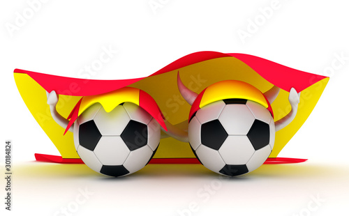Two soccer balls hold Spain flag