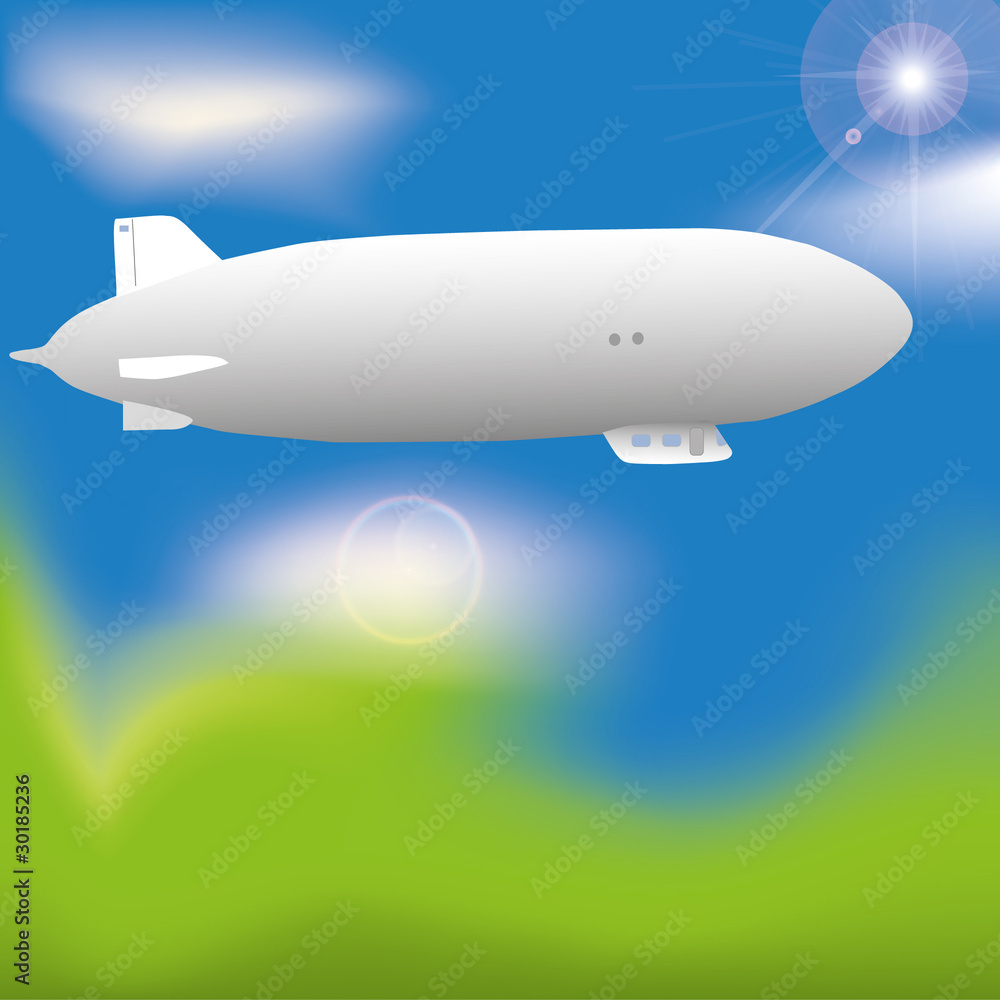 Naklejka premium Zeppelin in the sky. Space for text