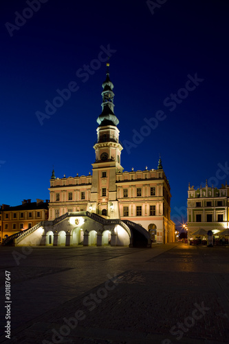 Town Hall at night, Main Square (Rynek Wielki), Zamosc, Poland