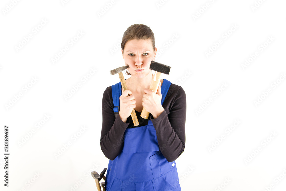 Handwerkerin mit Hammer Handwerkerin mit Hammer