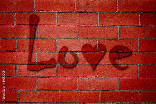 Love Graffiti on Red Brick Wall
