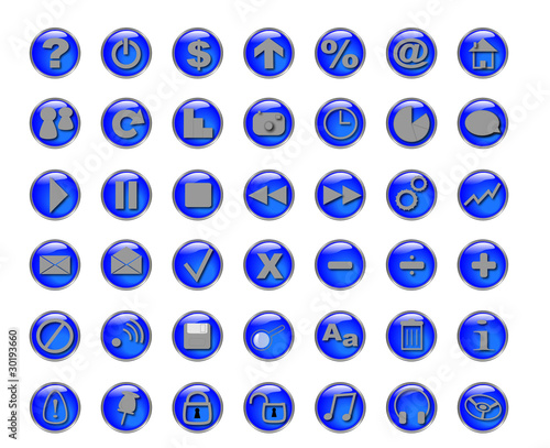 42 iconos y simbolos en botones azules