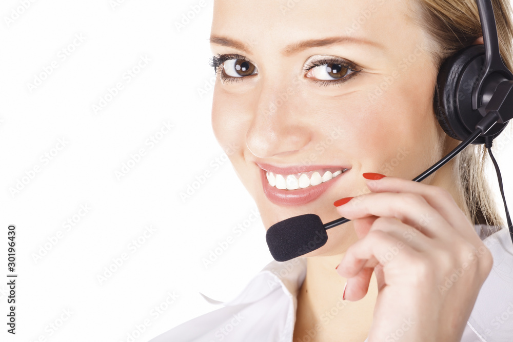 Beautiful customer service operator woman with headset Beautiful customer service operator woman with headset