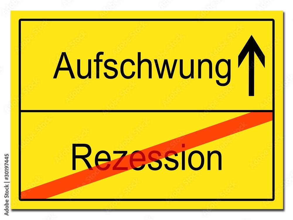 Rezession Aufschwung Schild Rezession Aufschwung Schild