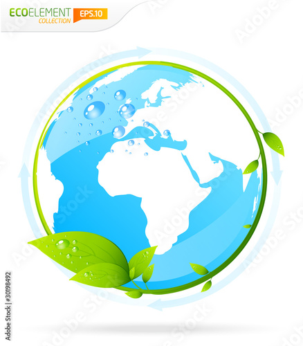 Eco green world globe with leafs