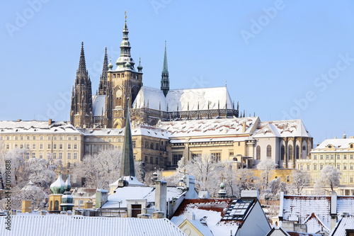 Obraz na płótnie Romantic Snowy Prague gothic Castle, Czech Republic w salonie