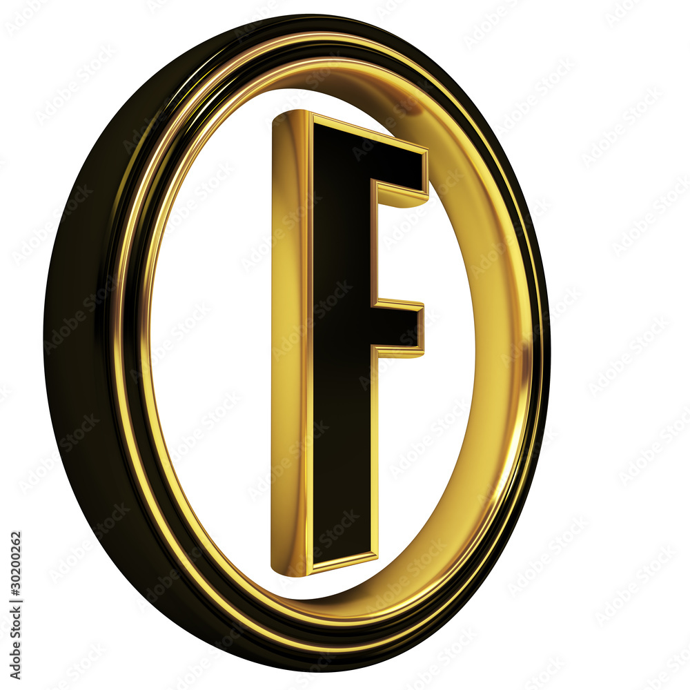 Gold Black Font Letter f