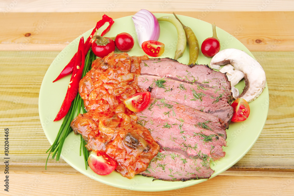 beef slices on plate beef slices on plate