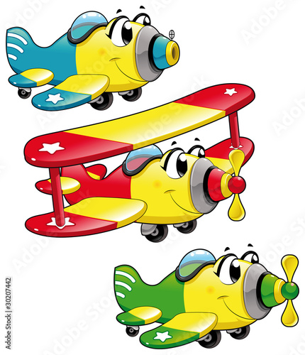 Cartoon airplanes. Funny vector characters, isolated objects