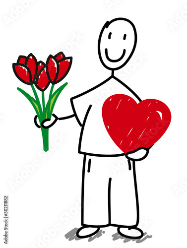 Homme amoureux offrant des fleurs