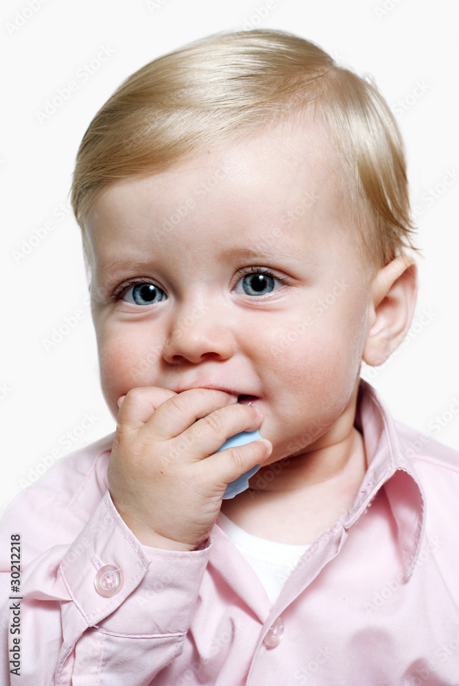 bright closeup portrait of adorable baby on a white background bright closeup portrait of adorable baby on a white background