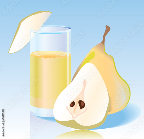 Fresh pear and fresh pear juice in a glass
