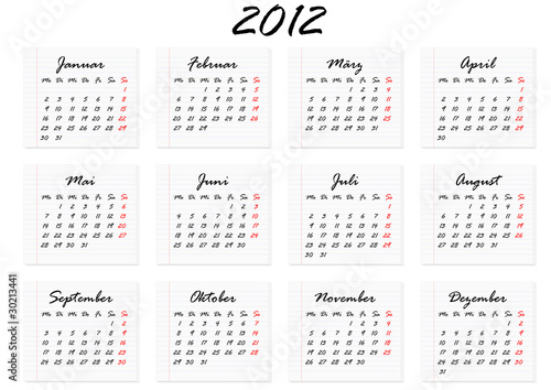 Kalender für 2012 in Deutsch photo