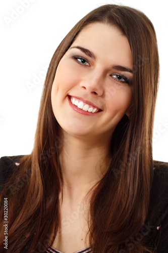 cheerful teen girl isolated on white background