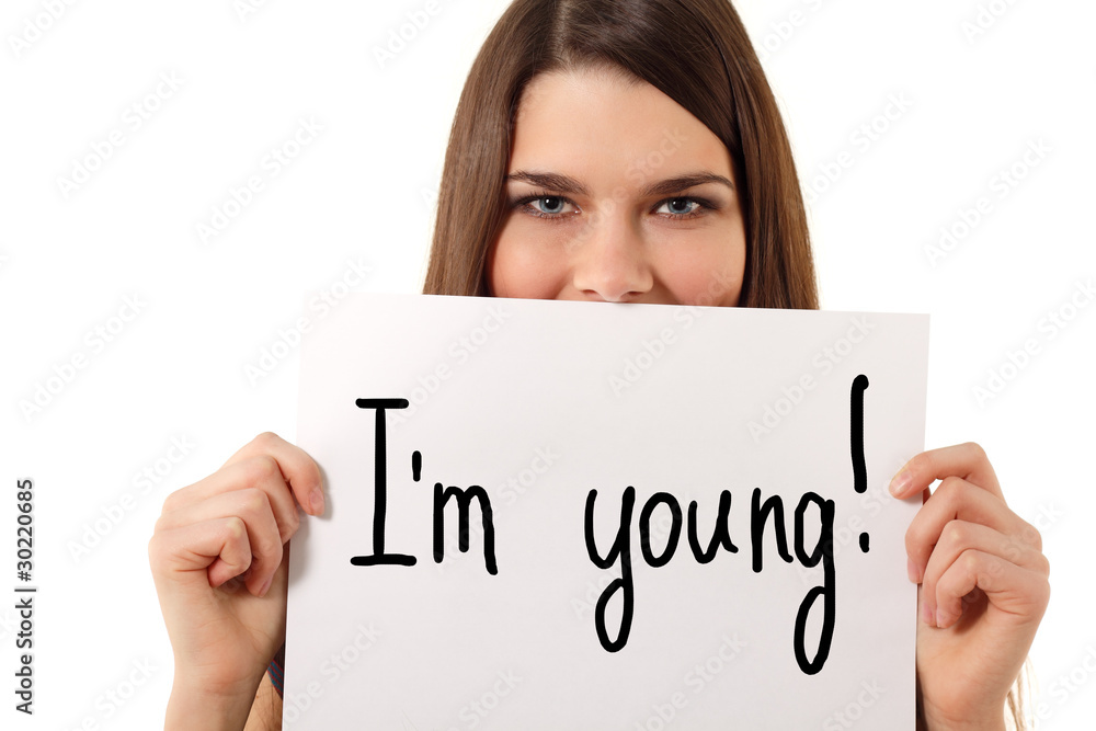 cheerful teen girl holding message cheerful teen girl holding message