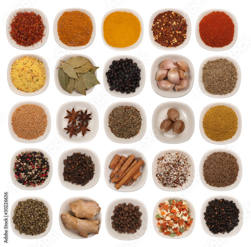 Spices and herbs isolated on white