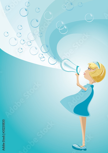 Background Illustration Girl with Bubbles