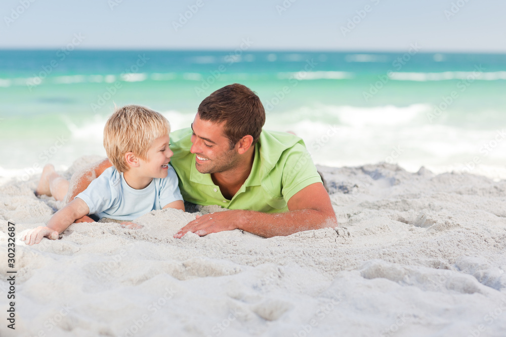 Happy father with his son at the beach Happy father with his son at the beach