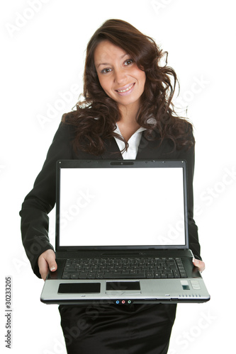 Business woman presenting laptopn photo